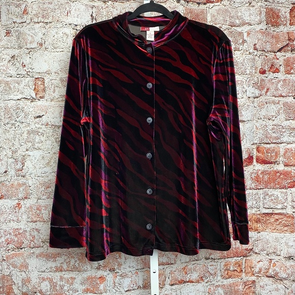 JM Woman Collection Plus Size Tri-Color Long Sleeve Velour Blouse 1X - Picture 1 of 5